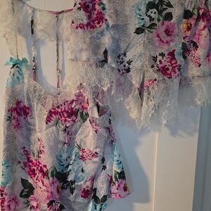 VENUS Floral Lace Pajama Set - Pink, Blue, White